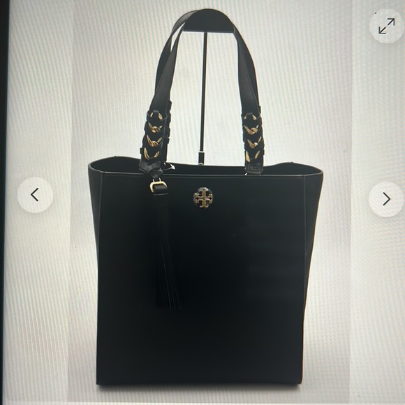 Tory Burch “Brooke” Suede and Smooth Leather Tote in Black - Picture 1 of 16